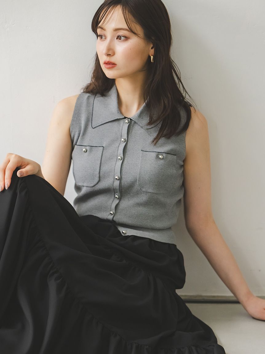 ニットベスト×ティアードスカートセット(トップス＆ボトムセット