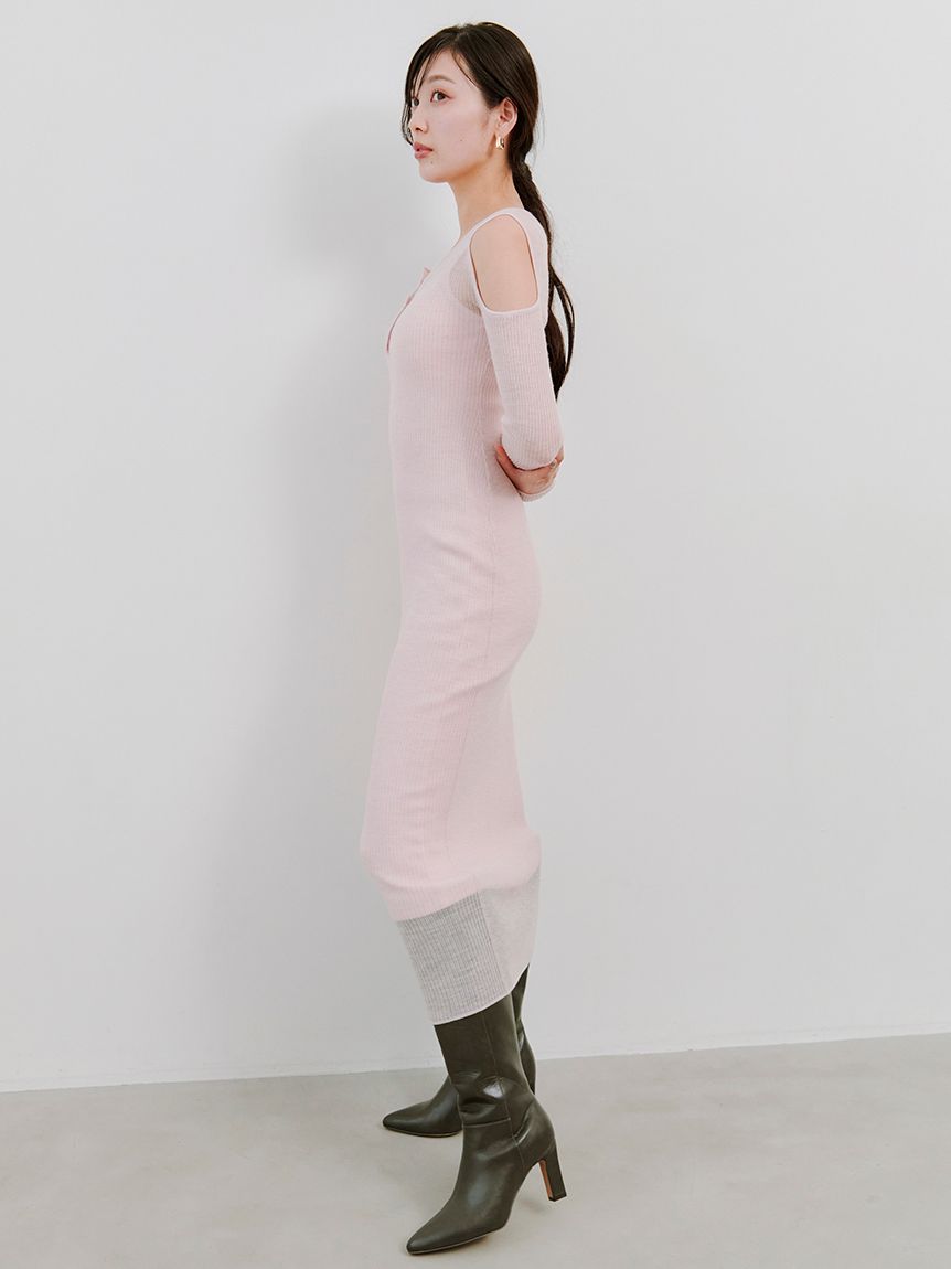 オープンショルダーシアーニットワンピース(マキシ・ロングワンピース