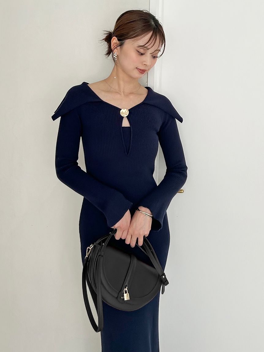 Sustainableデザインフロントニットワンピース(マキシ・ロング