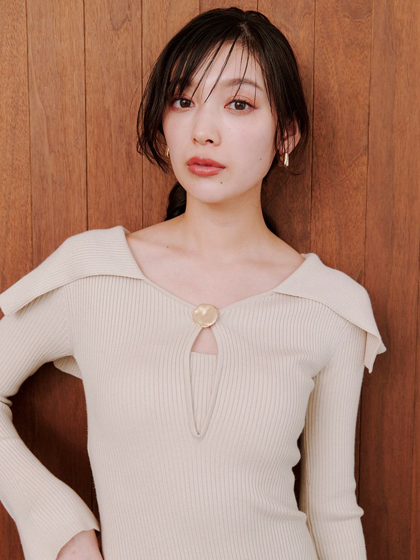 Sustainableデザインフロントニットワンピース(マキシ・ロング