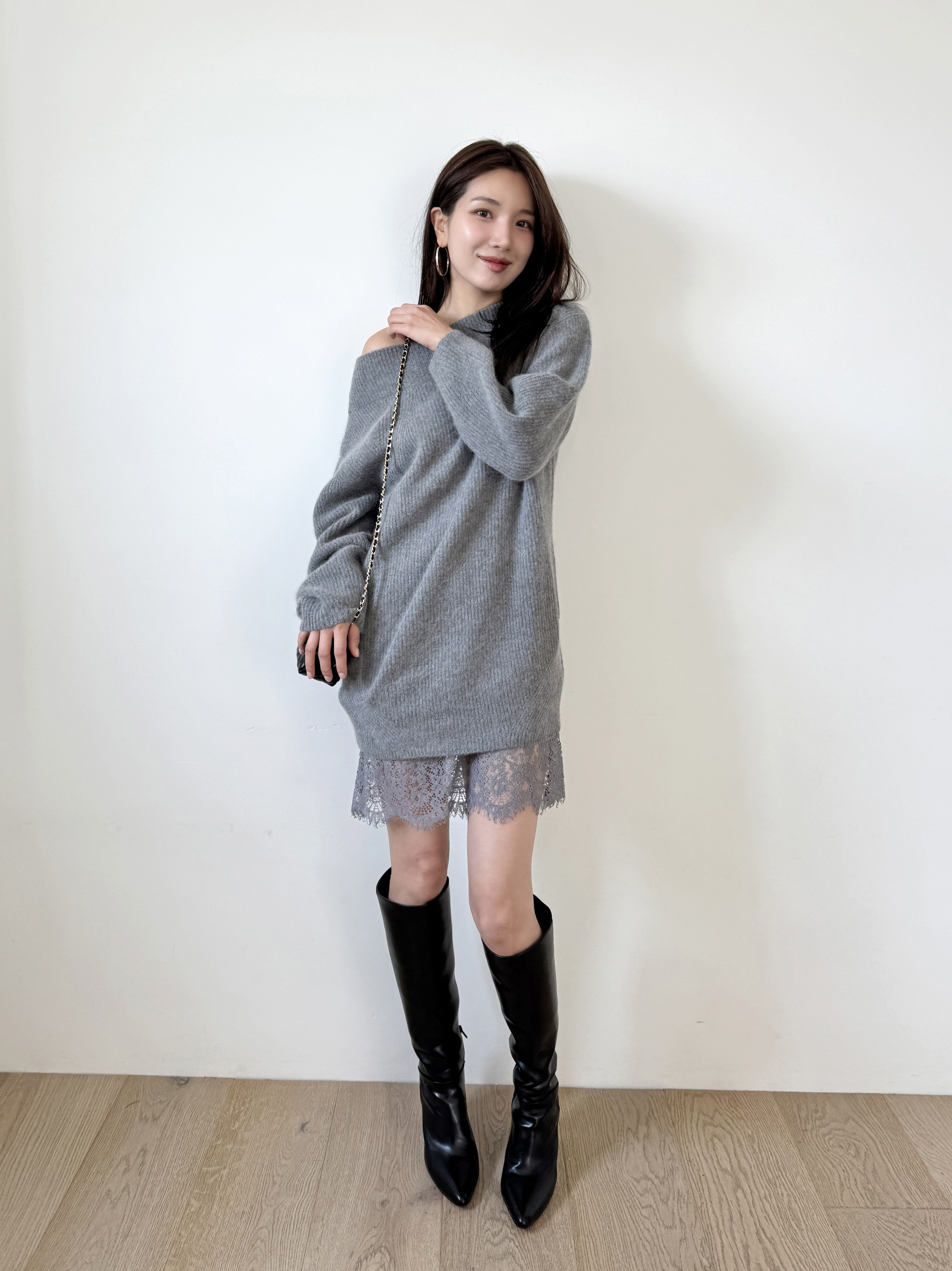 SNIDEL 2025AWニットセットブローチ付きミニシャツワンピース ニットセットブローチ付きミニシャツワンピース(ミニワンピース