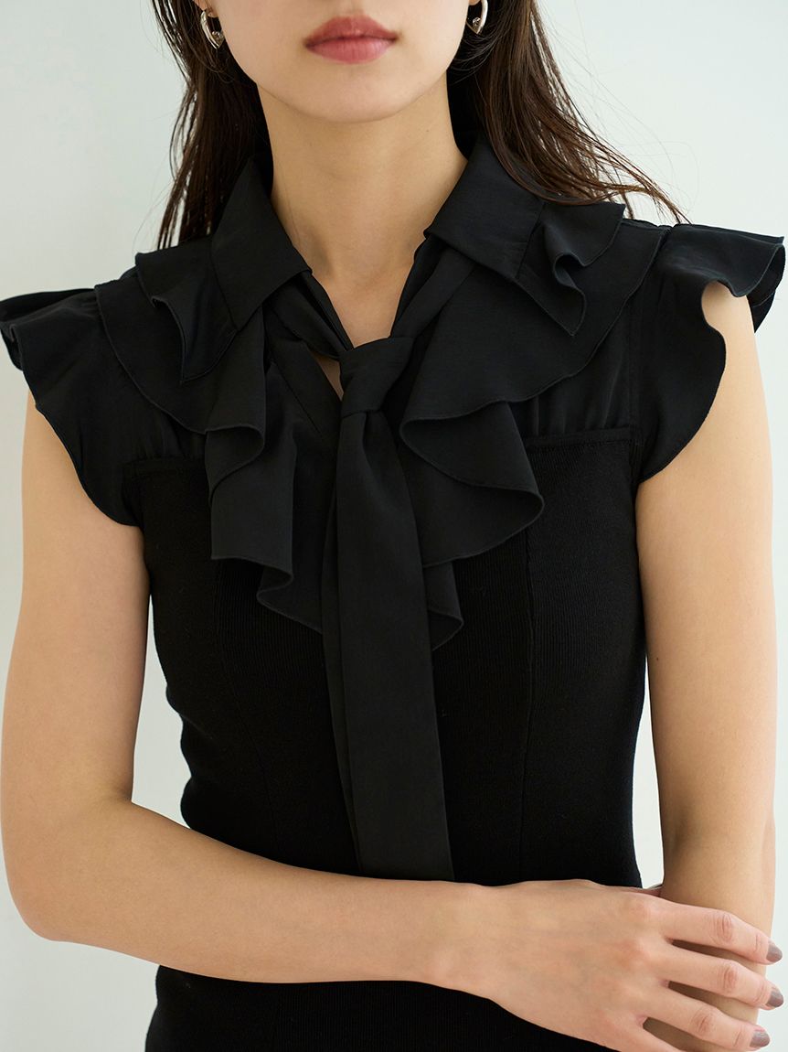 Sustainableフリルカラードッキングミニワンピース(ミニワンピース