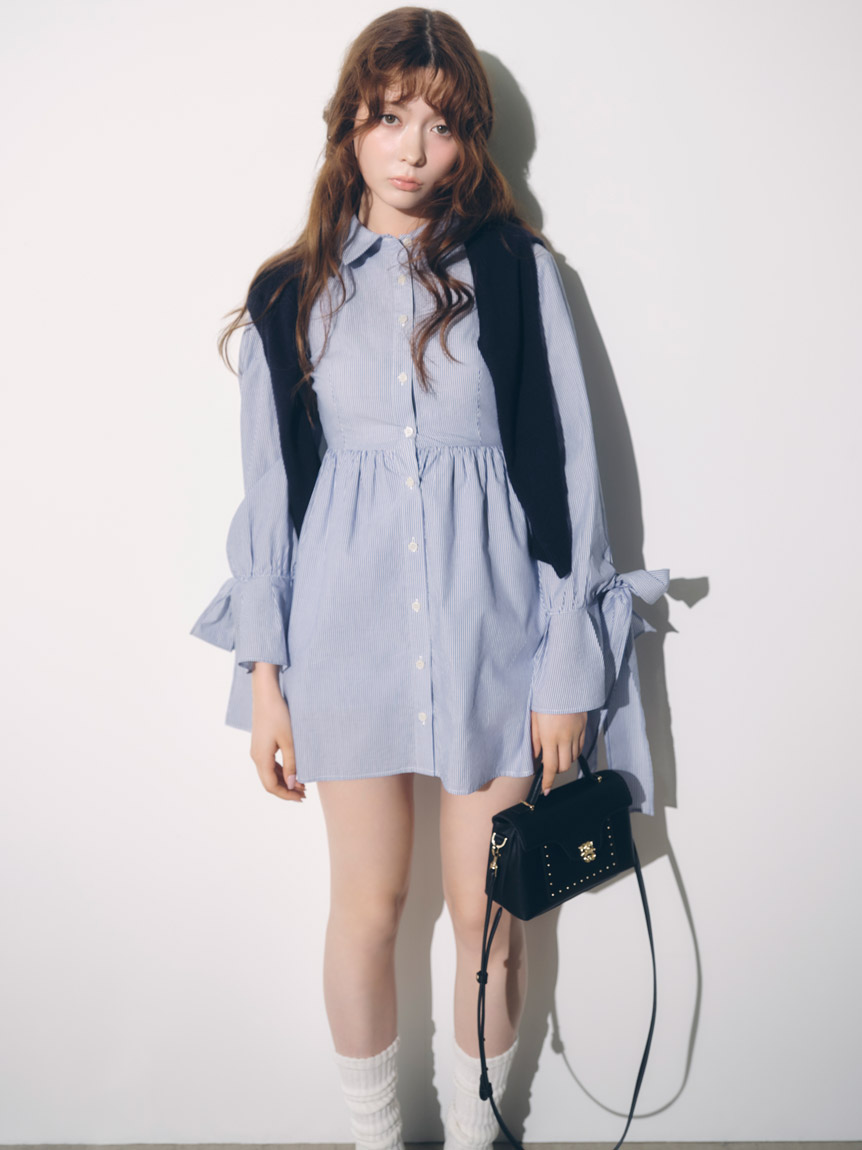 【本日削除】SNIDEL ニットセットブローチ付きミニシャツワンピース ニットセットブローチ付きミニシャツワンピース(ミニワンピース