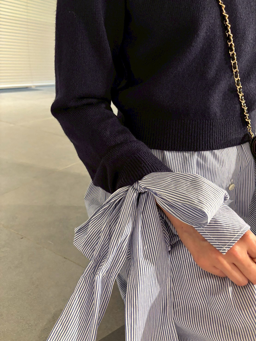 ニットセットブローチ付きミニシャツワンピース(ミニワンピース