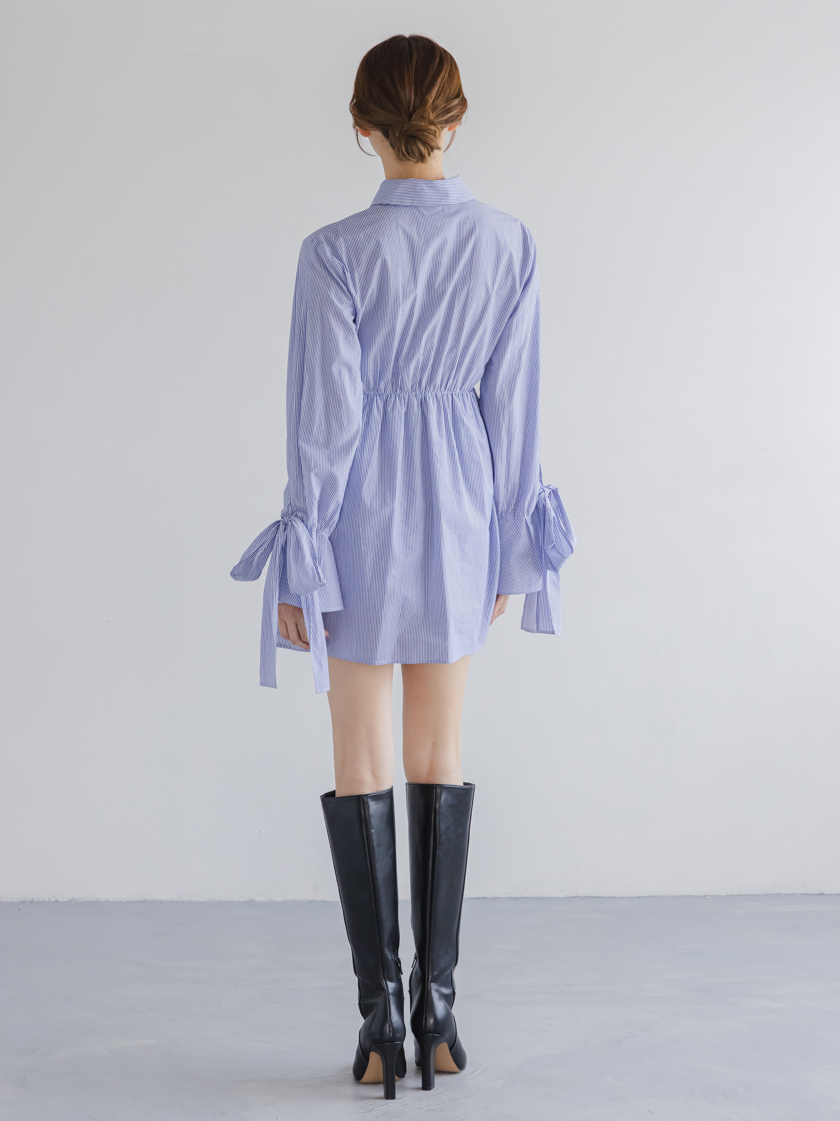 ニットセットブローチ付きミニシャツワンピース(ミニワンピース