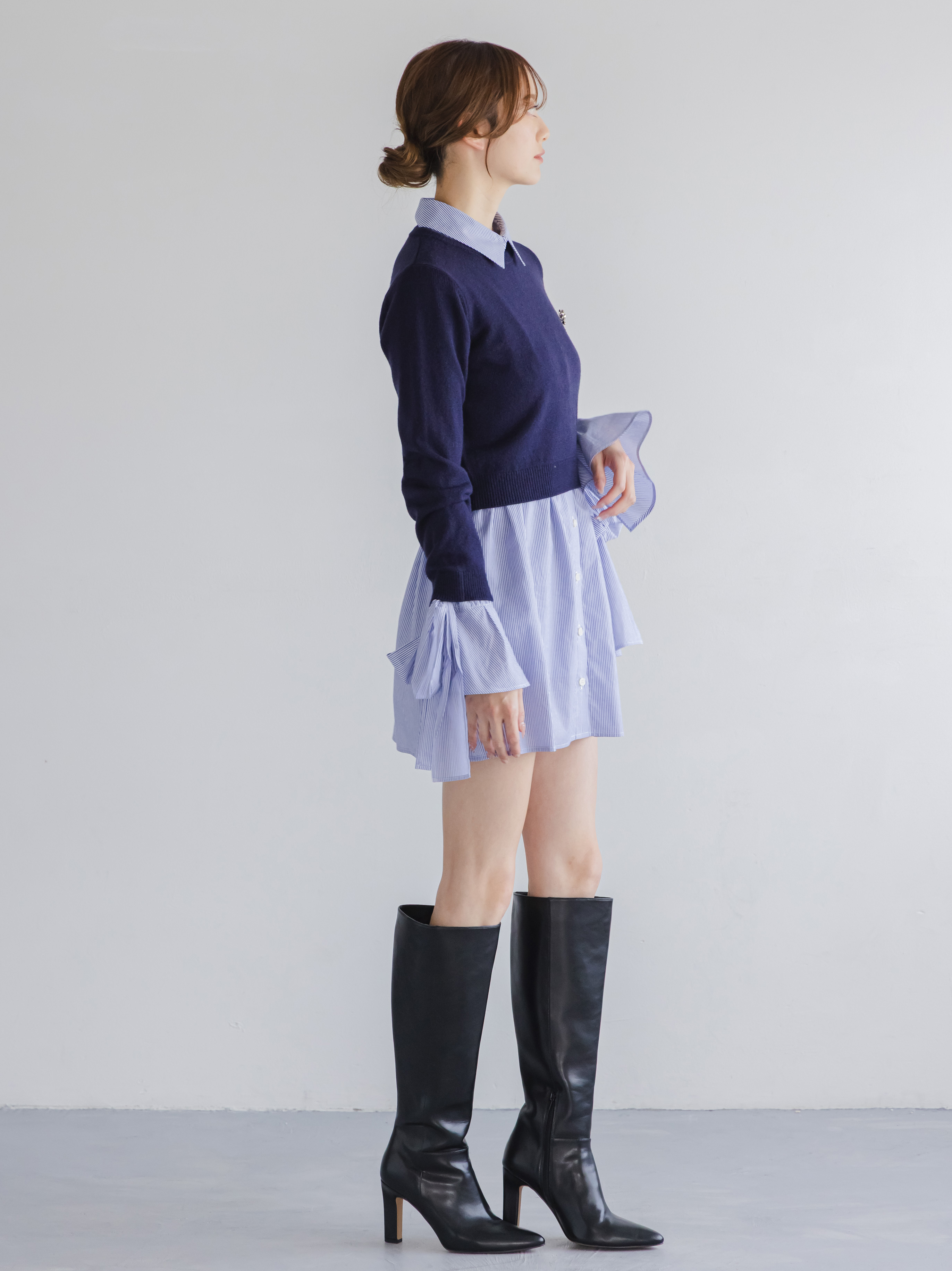 SNIDEL 2025AWニットセットブローチ付きミニシャツワンピース ニットセットブローチ付きミニシャツワンピース(ミニワンピース