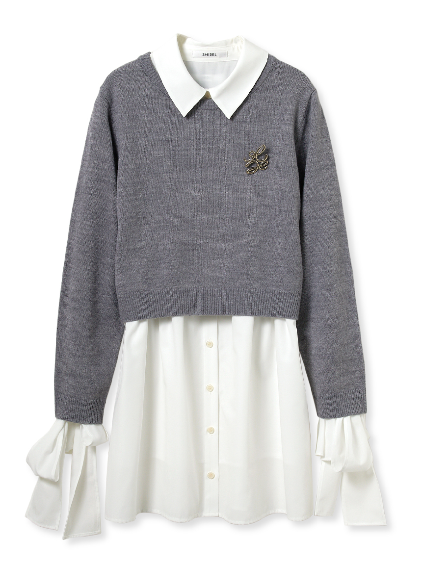 SNIDEL 2025AWニットセットブローチ付きミニシャツワンピース ニットセットブローチ付きミニシャツワンピース(ミニワンピース