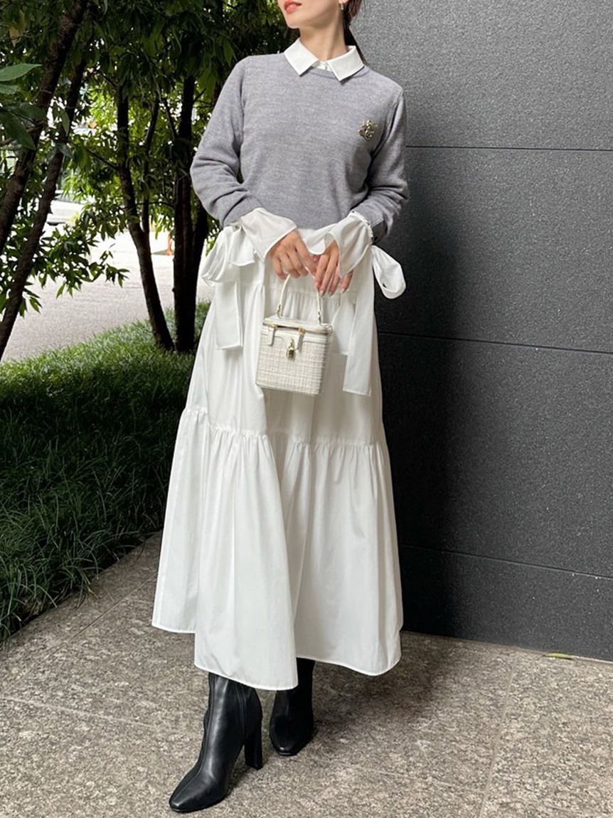 スナイデル ロングワンピース ボウタイ ワンピース　SNIDEL ニットセットボウタイロングワンピース(マキシ・ロング