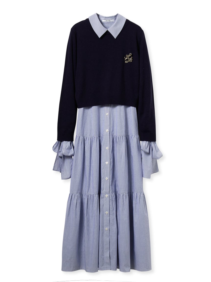 SNIDEL 2025AWニットセットブローチ付きミニシャツワンピース ニットセットブローチ付きミニシャツワンピース(ミニワンピース