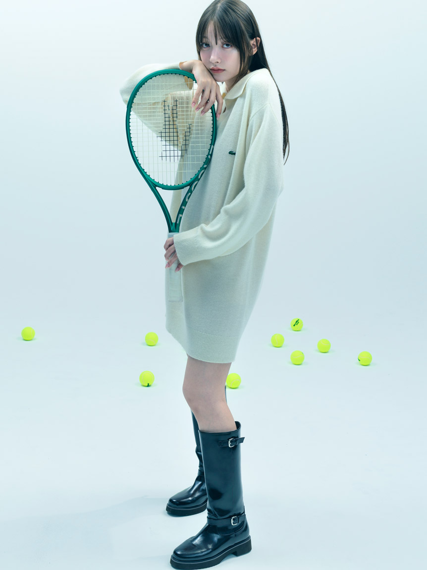 LACOSTE/スキッパーニットワンピース(マキシ・ロングワンピース