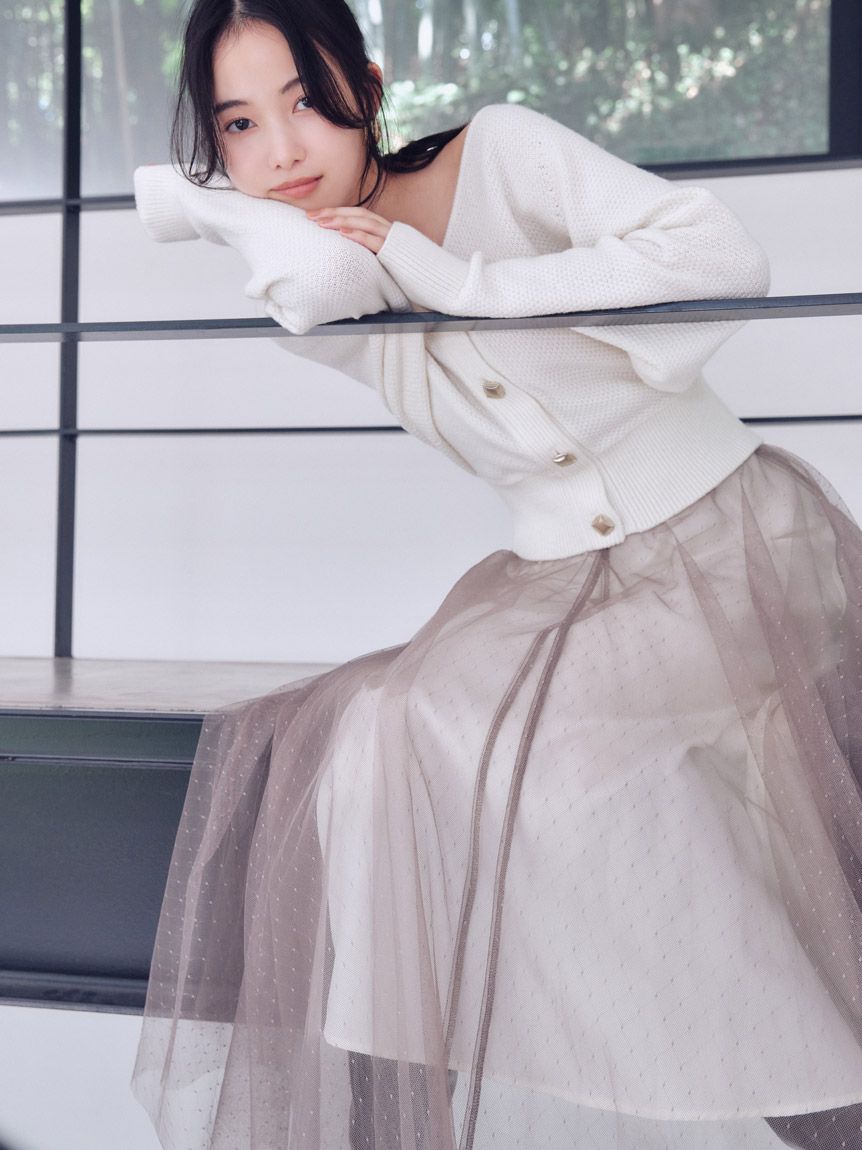 チュールスカートセットカーディガン(トップス＆ボトムセット