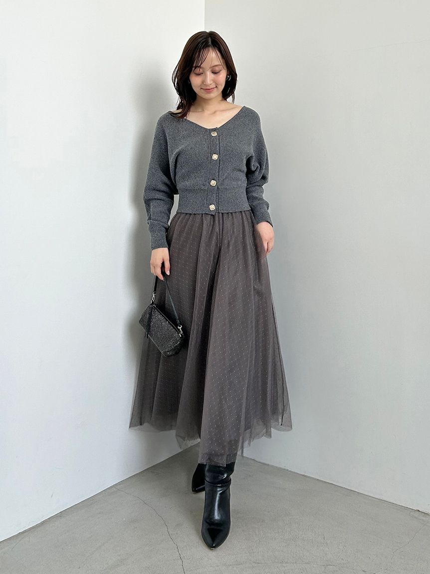 チュールスカートセットカーディガン(トップス＆ボトムセット