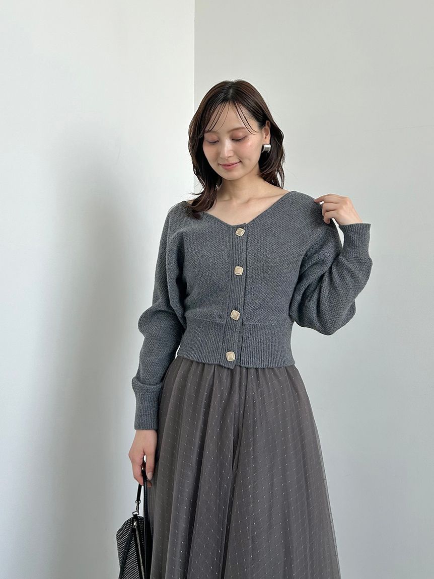 チュールスカートセットカーディガン(トップス＆ボトムセット