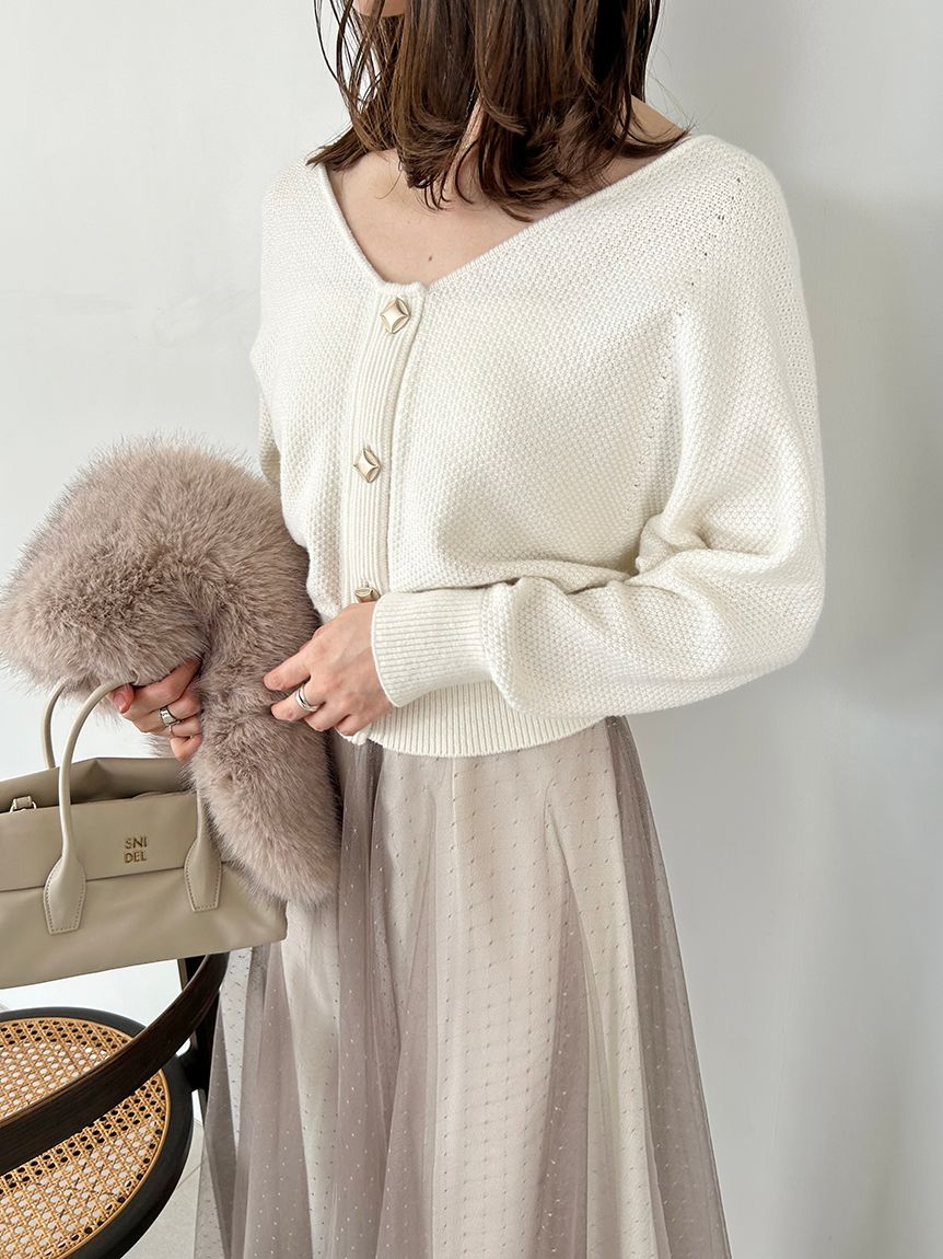 チュールスカートセットカーディガン(トップス＆ボトムセット