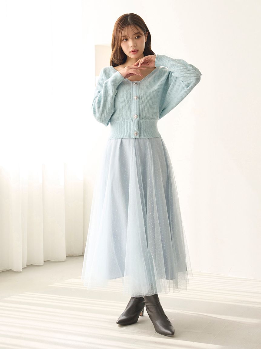 チュールスカートセットカーディガン(トップス＆ボトムセット