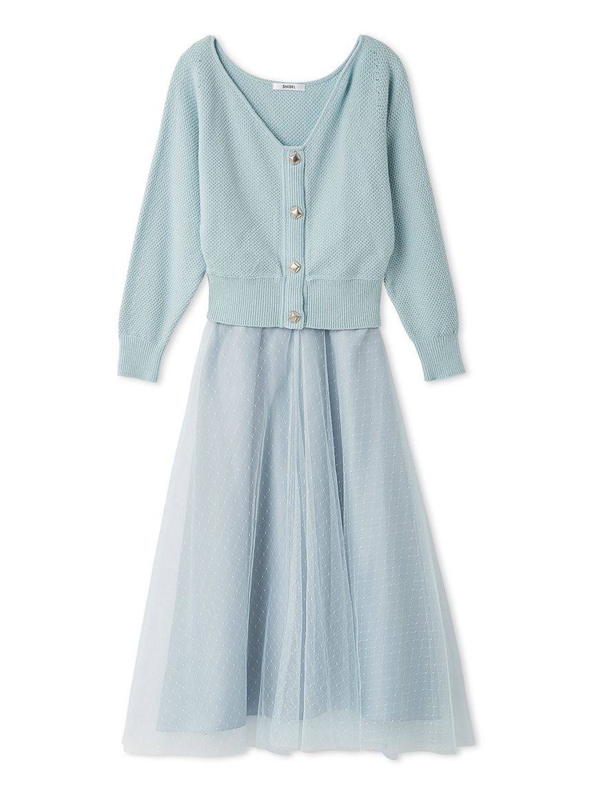 チュールスカートセットカーディガン(トップス＆ボトムセット