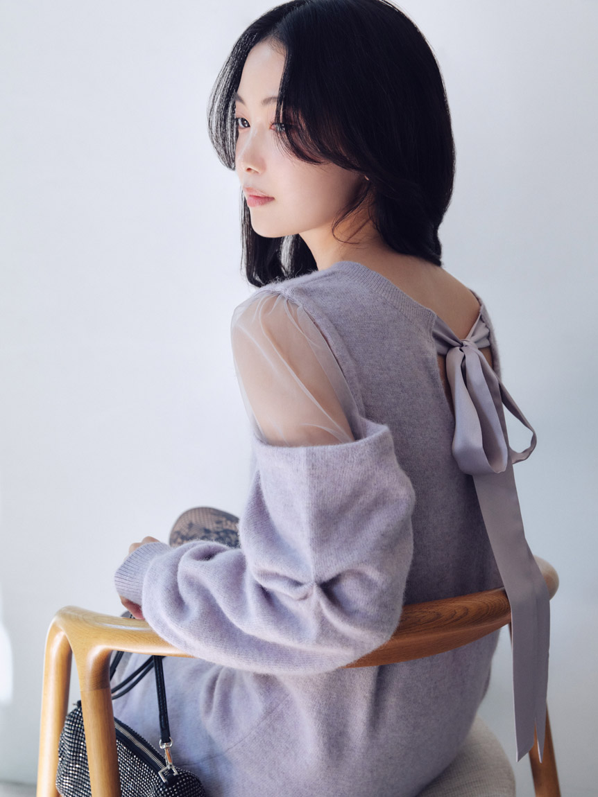 シースルーショルダーニットワンピース(マキシ・ロングワンピース