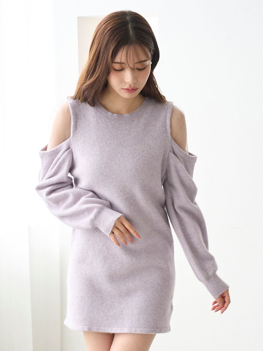 シースルーショルダーニットワンピース(マキシ・ロングワンピース