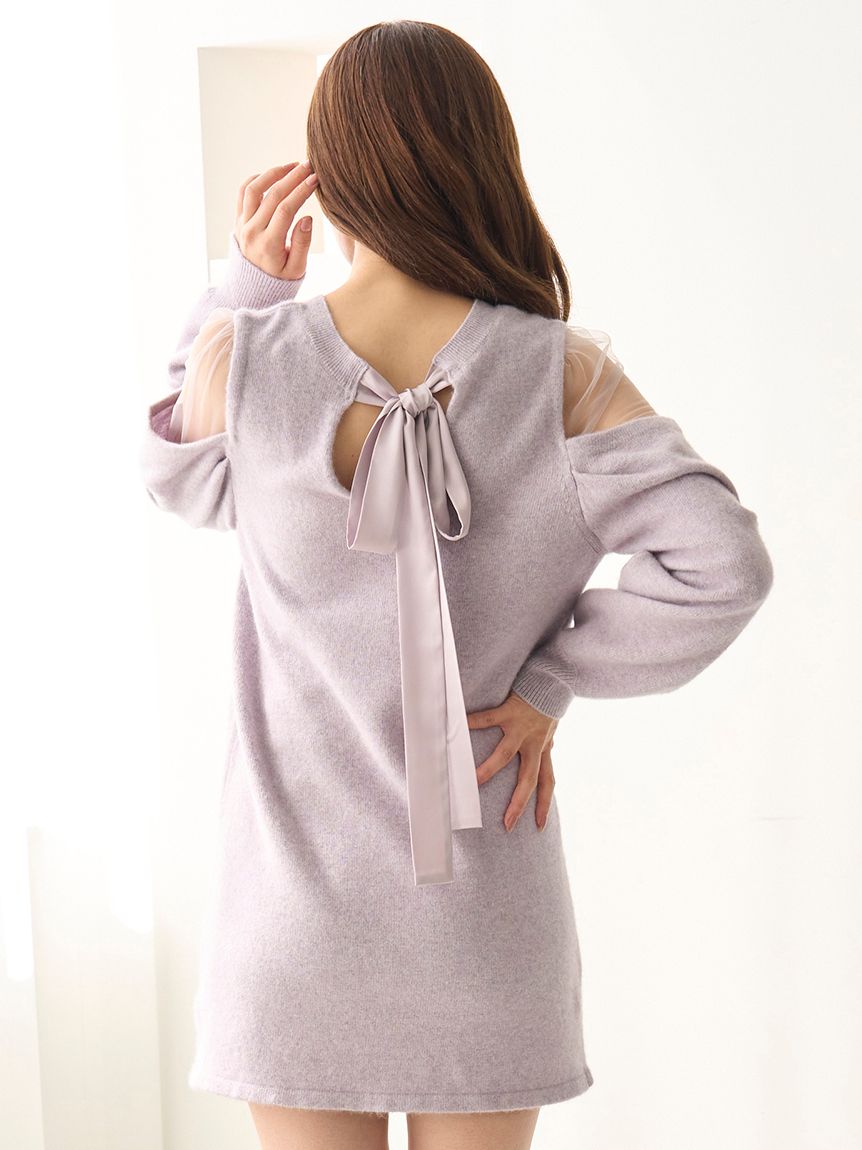 シースルーショルダーニットワンピース(マキシ・ロングワンピース