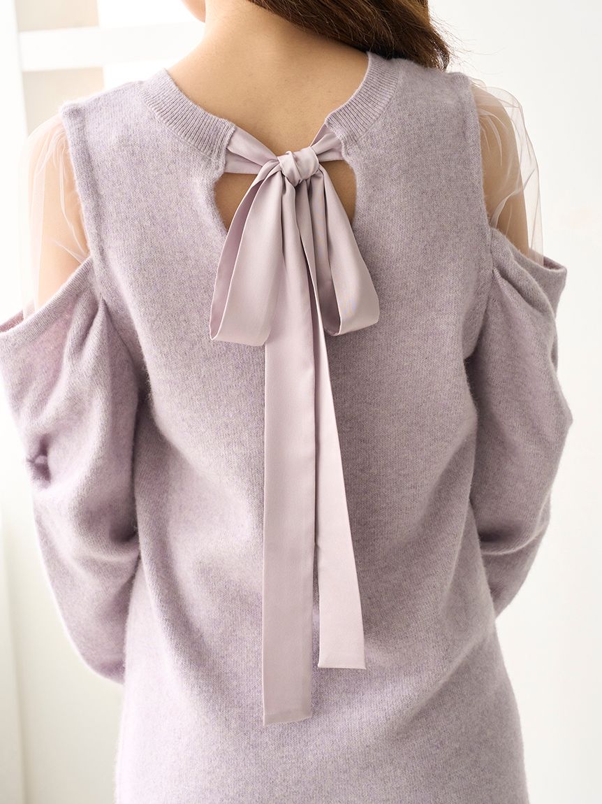 シースルーショルダーニットワンピース(マキシ・ロングワンピース