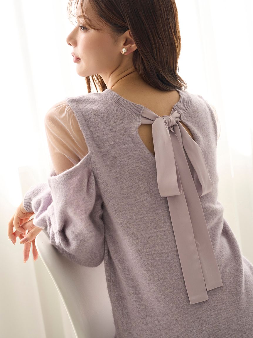 シースルーショルダーニットワンピース(マキシ・ロングワンピース