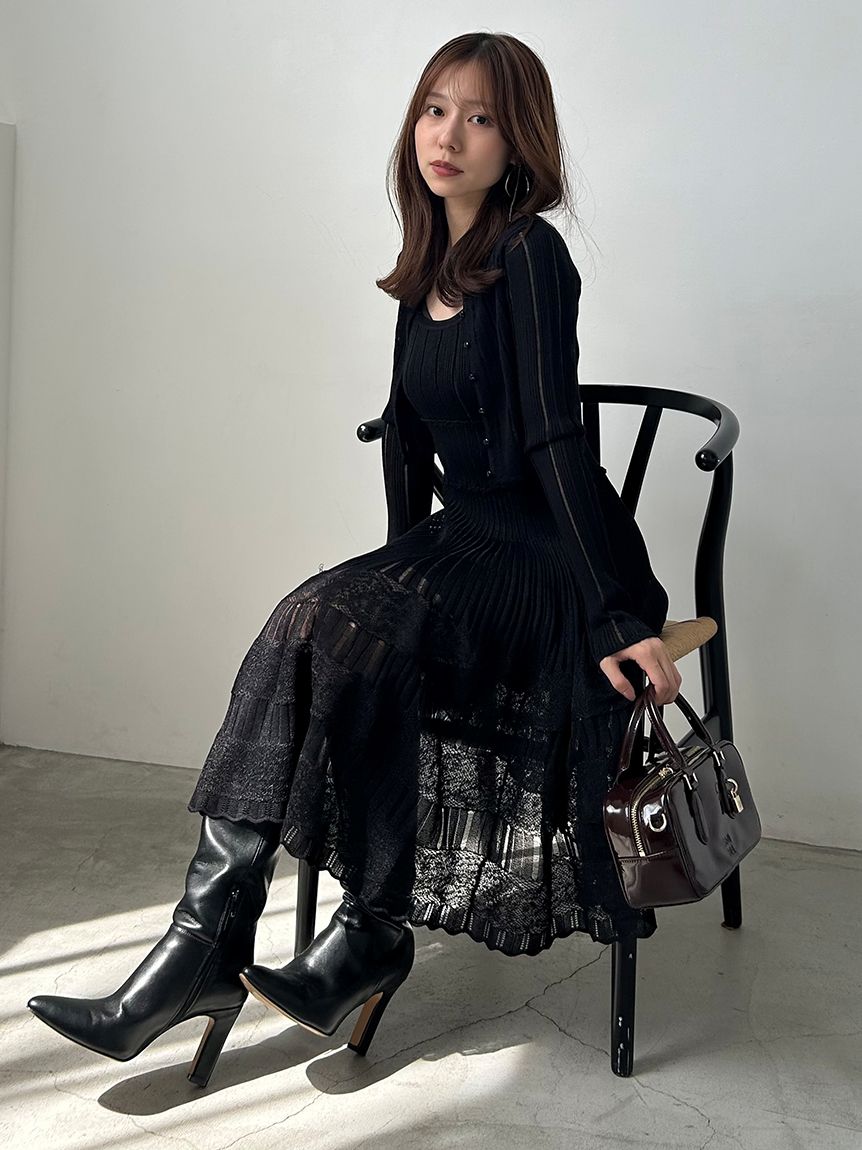 レースクロシェカーデセットワンピース(マキシ・ロングワンピース