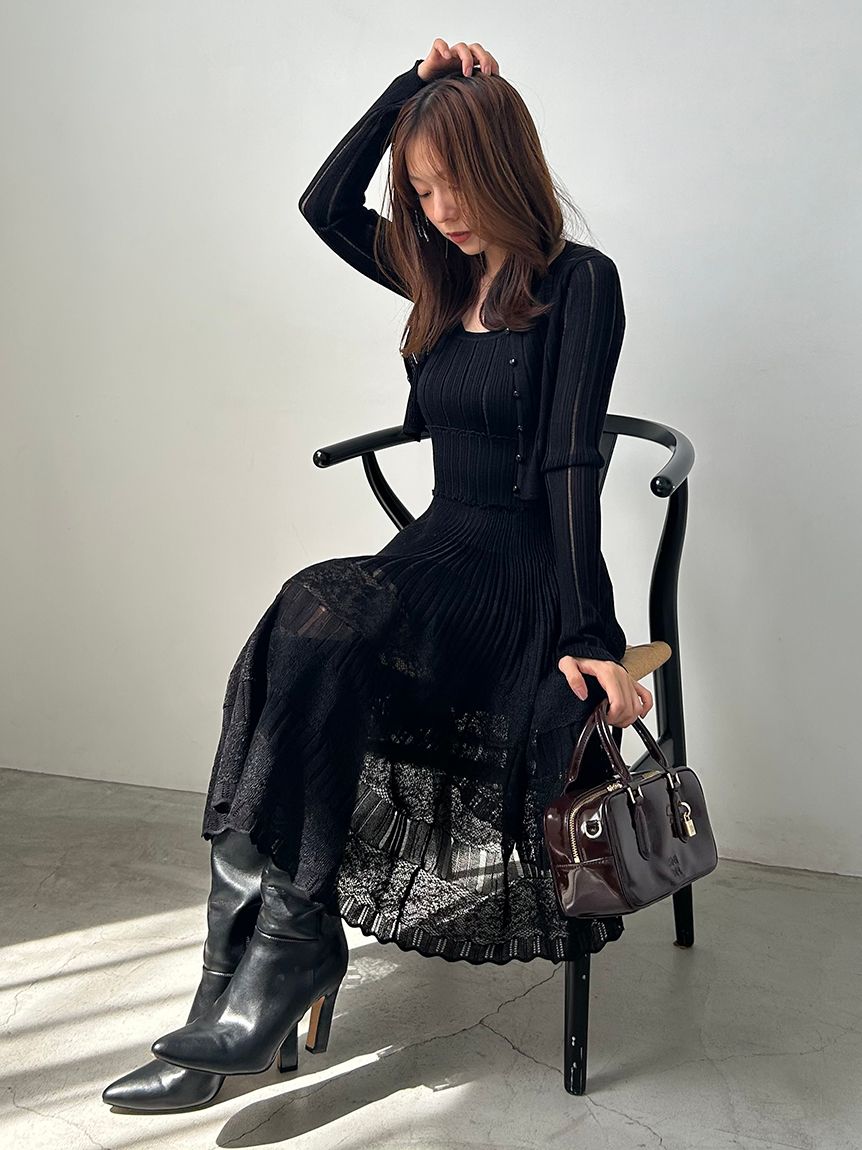 レースクロシェカーデセットワンピース(マキシ・ロングワンピース