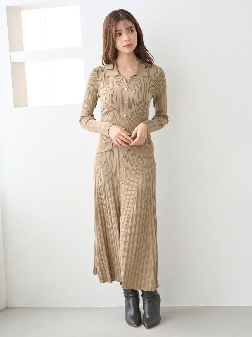 フロントボタンニットワンピース(マキシ・ロングワンピース