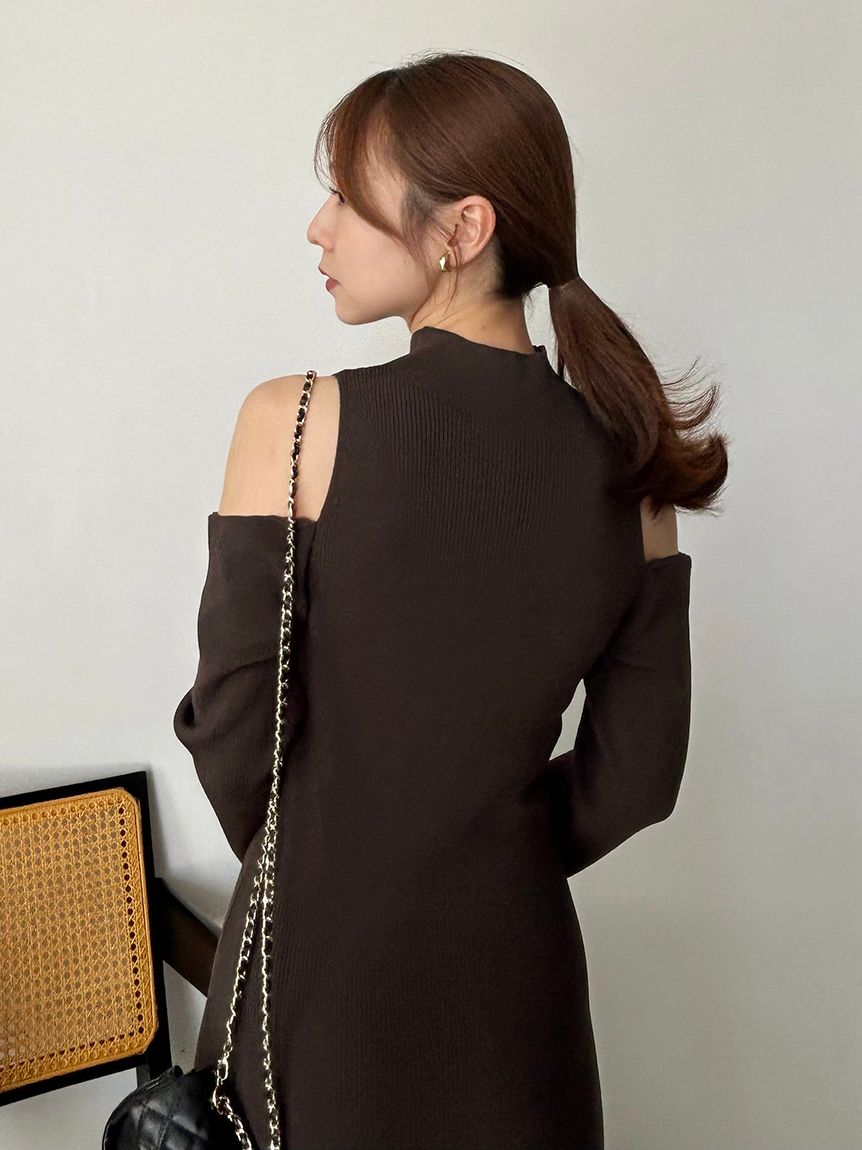 Sustainableコールドショルダーニットワンピース(マキシ・ロング