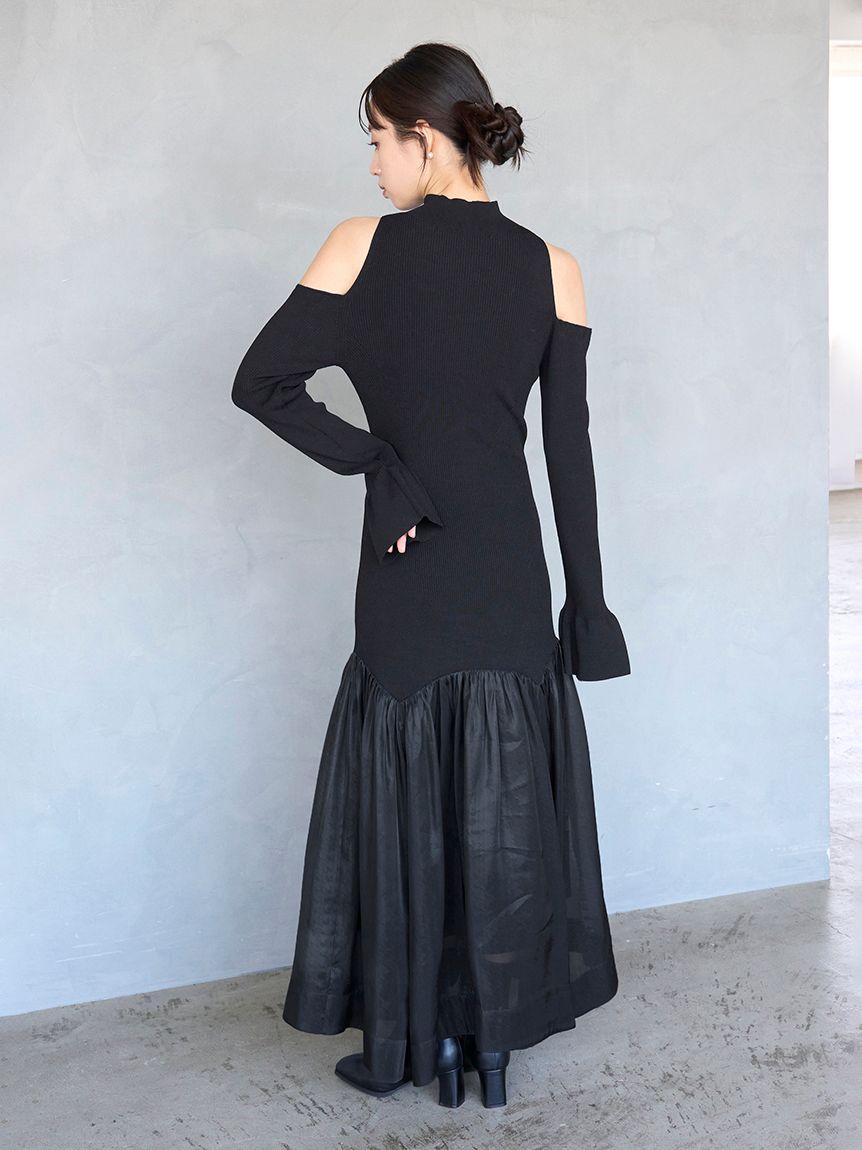 Sustainableコールドショルダーニットワンピース(マキシ・ロング