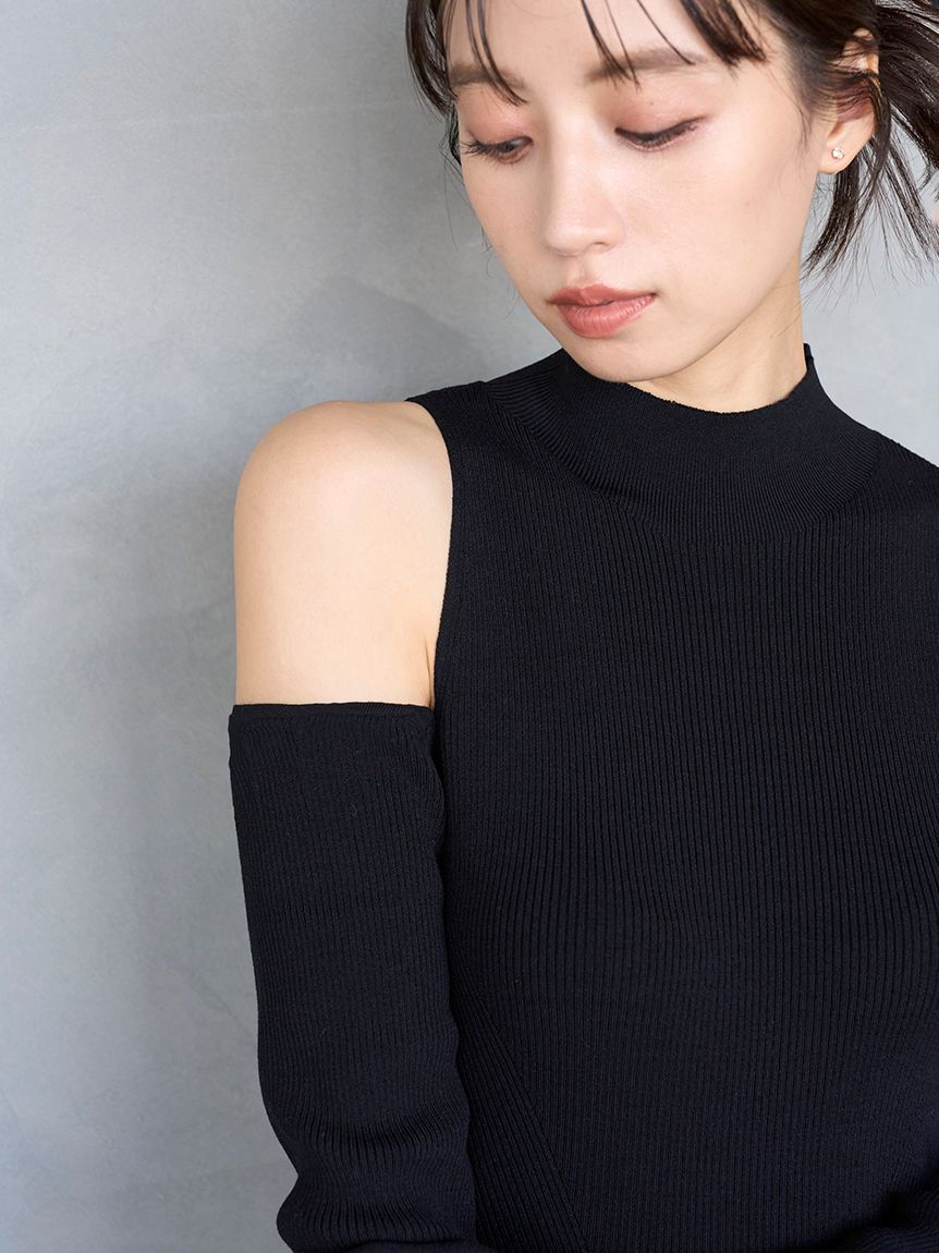 Sustainableコールドショルダーニットワンピース(マキシ・ロング