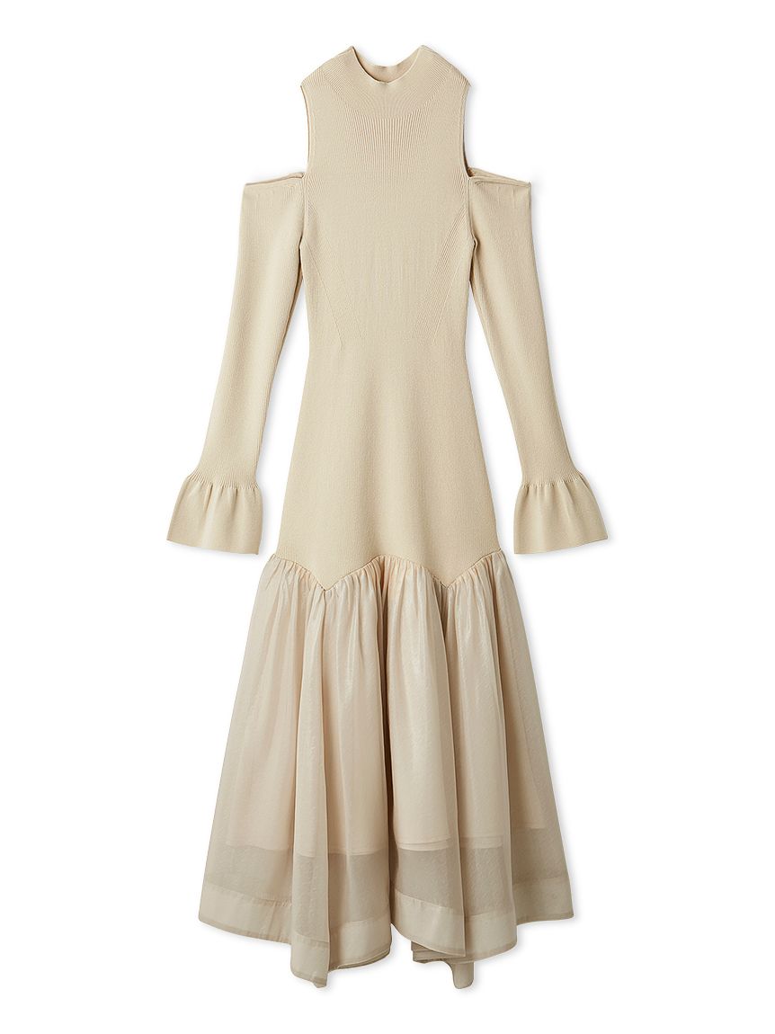 Sustainableコールドショルダーニットワンピース(マキシ・ロング