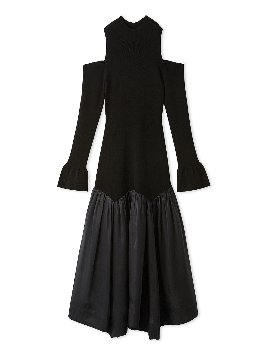 Sustainableコールドショルダーニットワンピース(マキシ・ロング