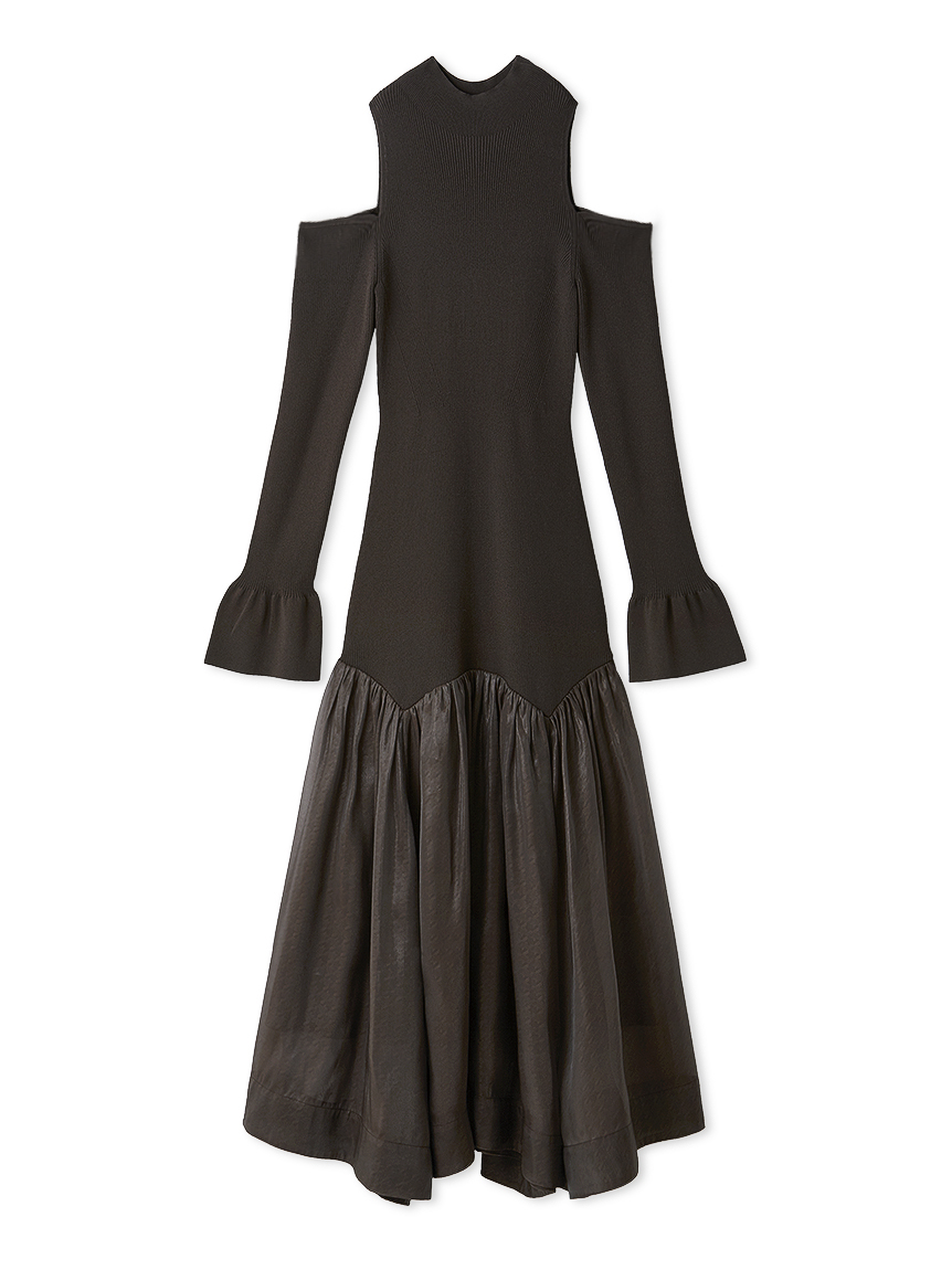 Sustainableコールドショルダーニットワンピース(マキシ・ロング