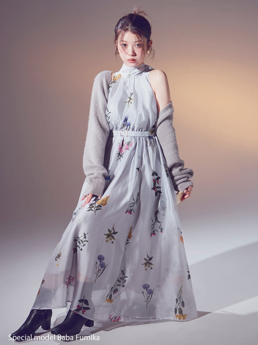 Sustainableフラワーモチーフワンピース×ボレロセット(マキシ・ロング