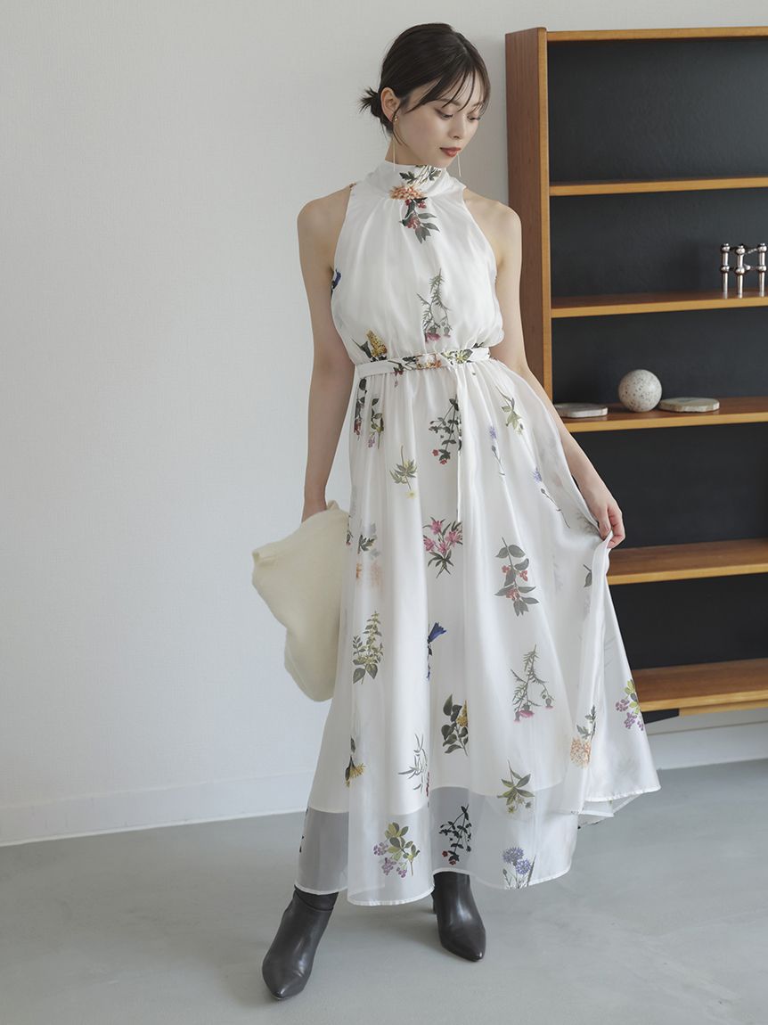 Sustainableフラワーモチーフワンピース×ボレロセット(マキシ・ロング