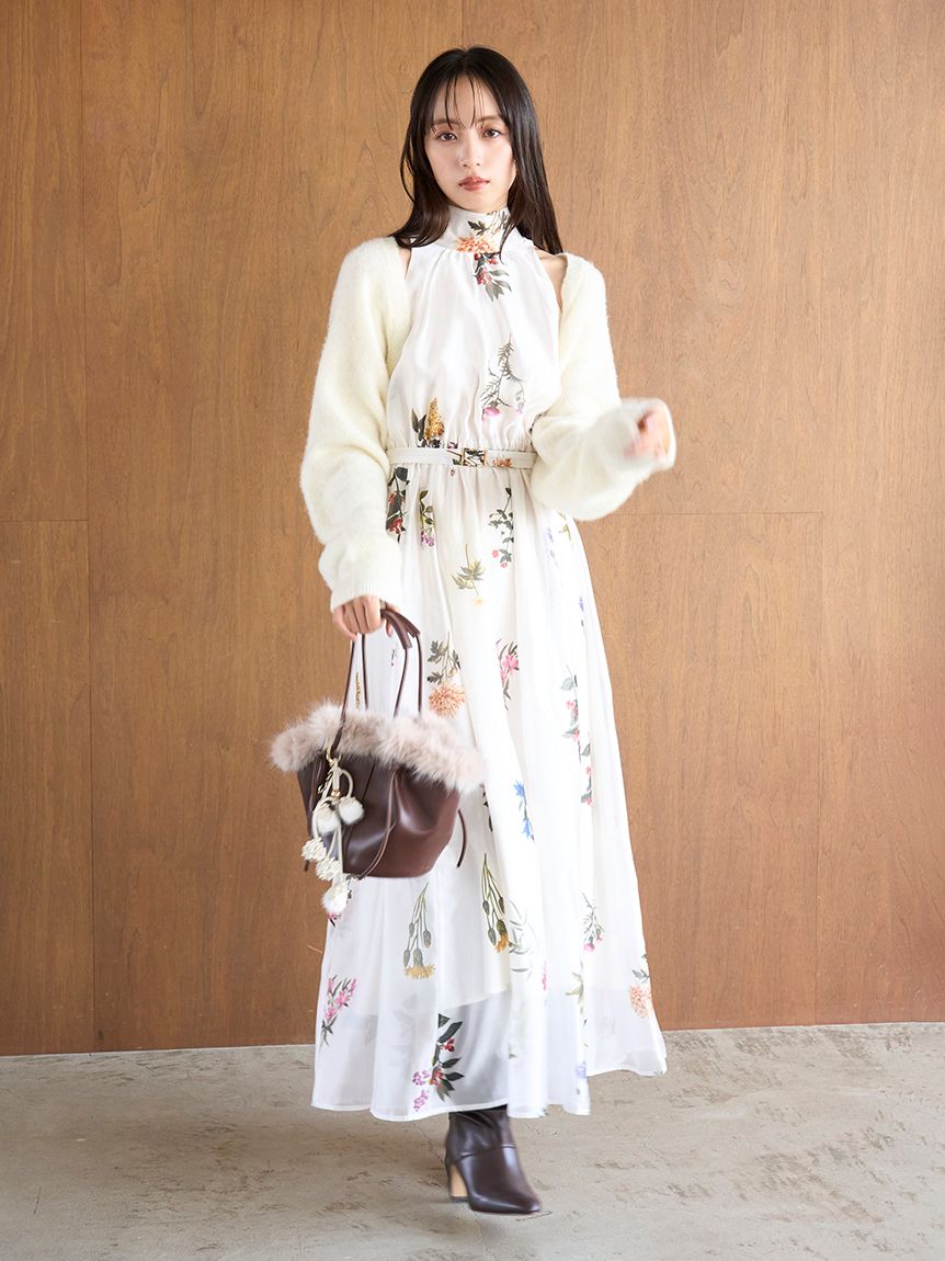 Sustainableフラワーモチーフワンピース×ボレロセット(マキシ・ロング