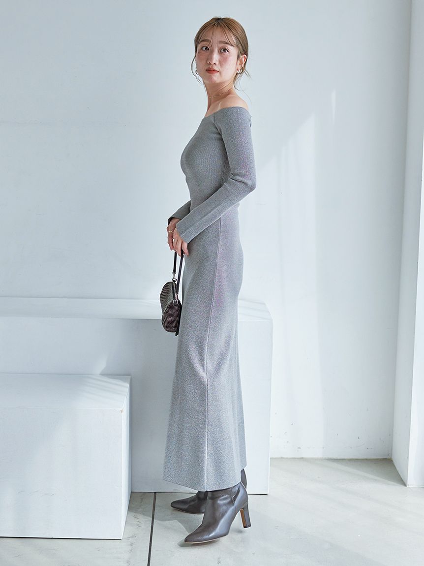 オフショルIラインニットワンピース(マキシ・ロングワンピース