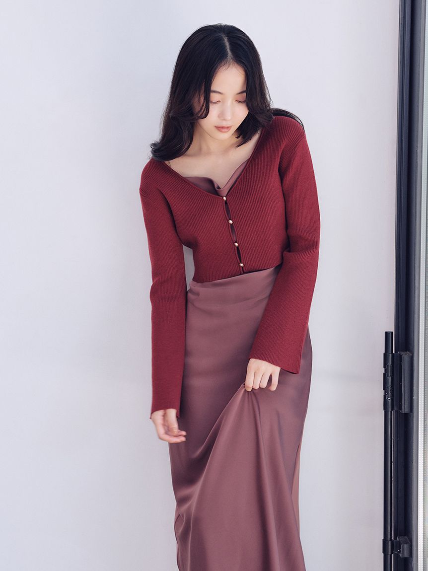 WEB限定】サテンキャミワンピースニットカーデセット(マキシ・ロング