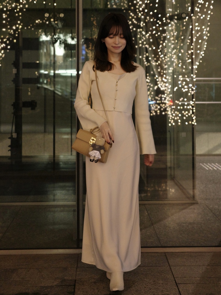 WEB限定】サテンキャミワンピースニットカーデセット(マキシ・ロング