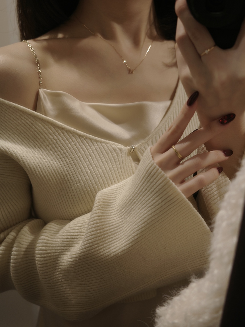 WEB限定】サテンキャミワンピースニットカーデセット(マキシ・ロング