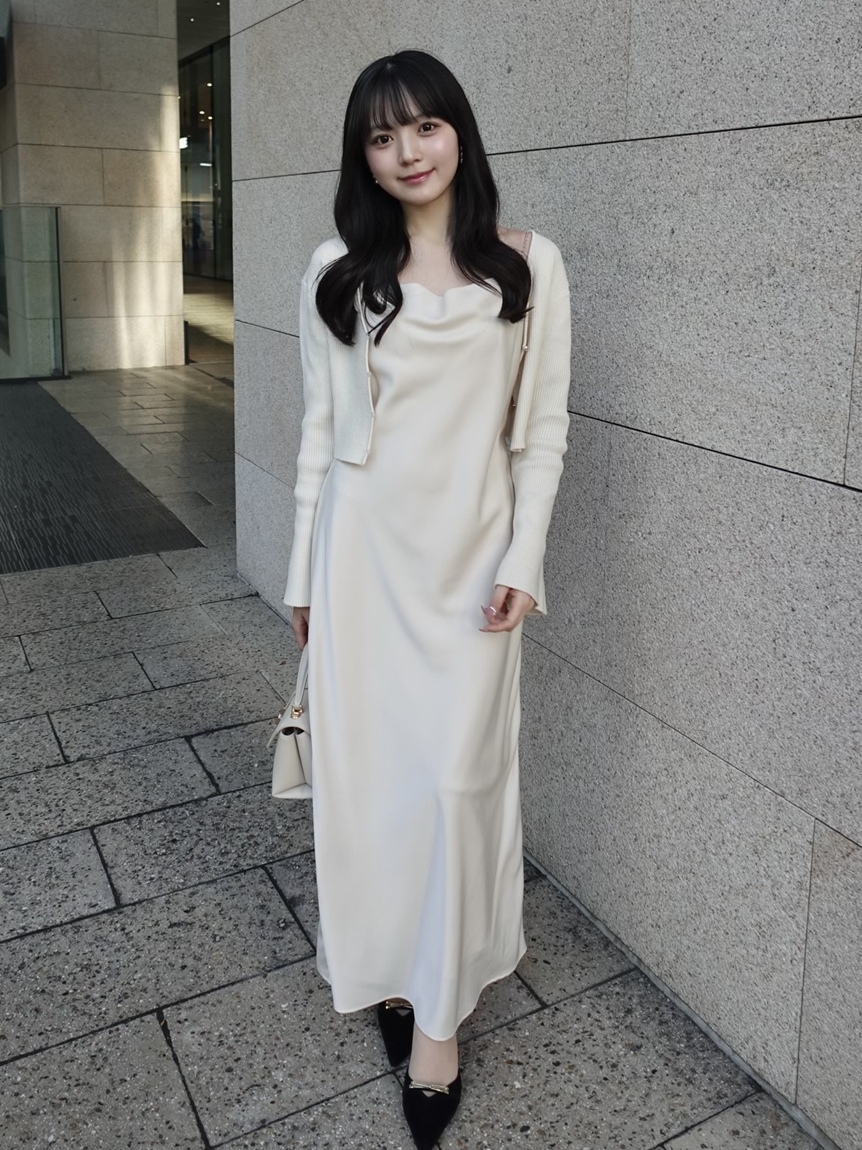 WEB限定】サテンキャミワンピースニットカーデセット(マキシ・ロング