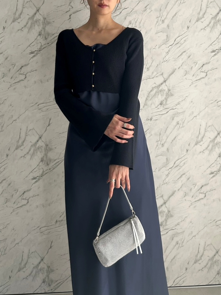 WEB限定】サテンキャミワンピースニットカーデセット(マキシ・ロング