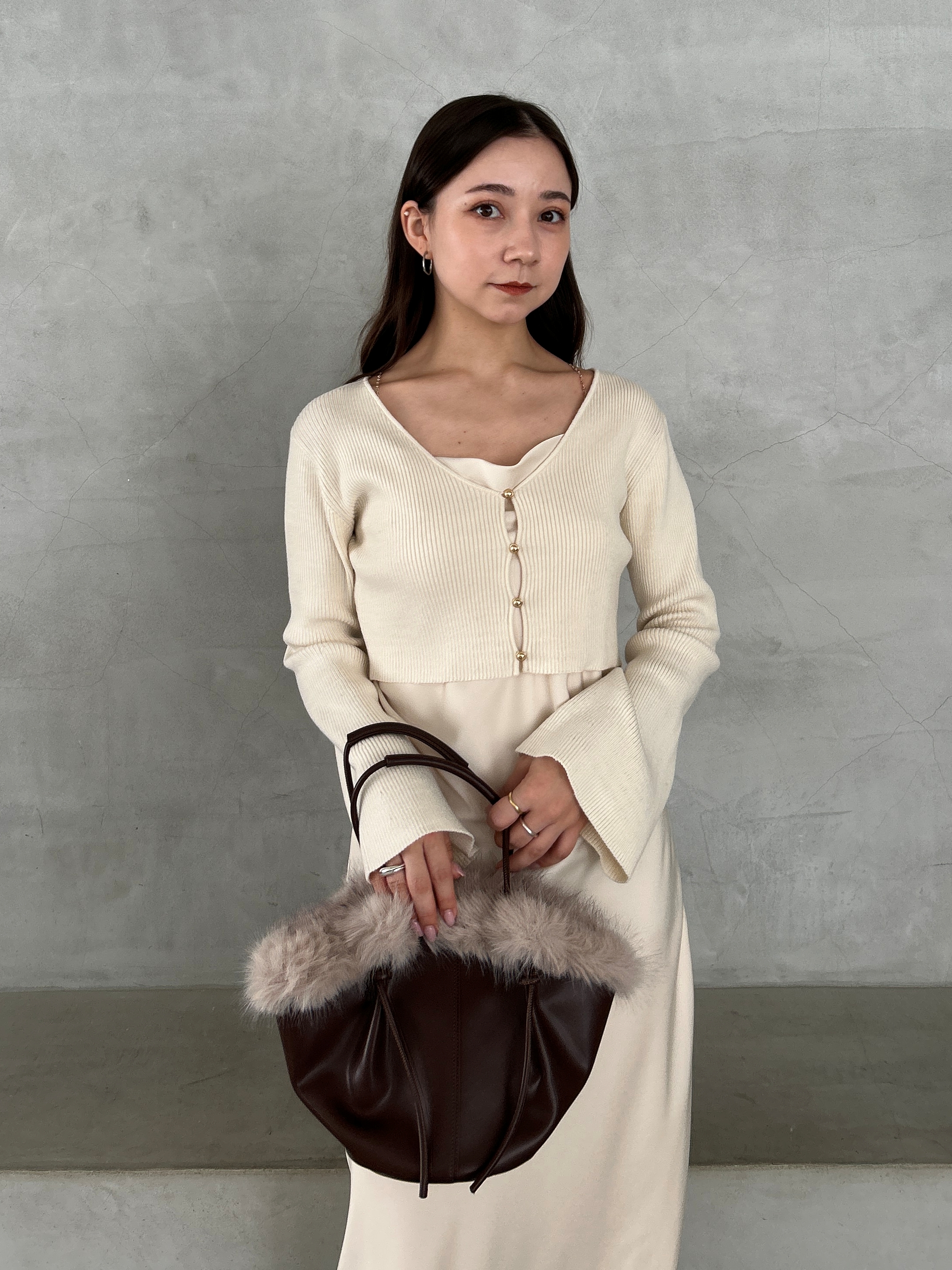 WEB限定】サテンキャミワンピースニットカーデセット(マキシ・ロング