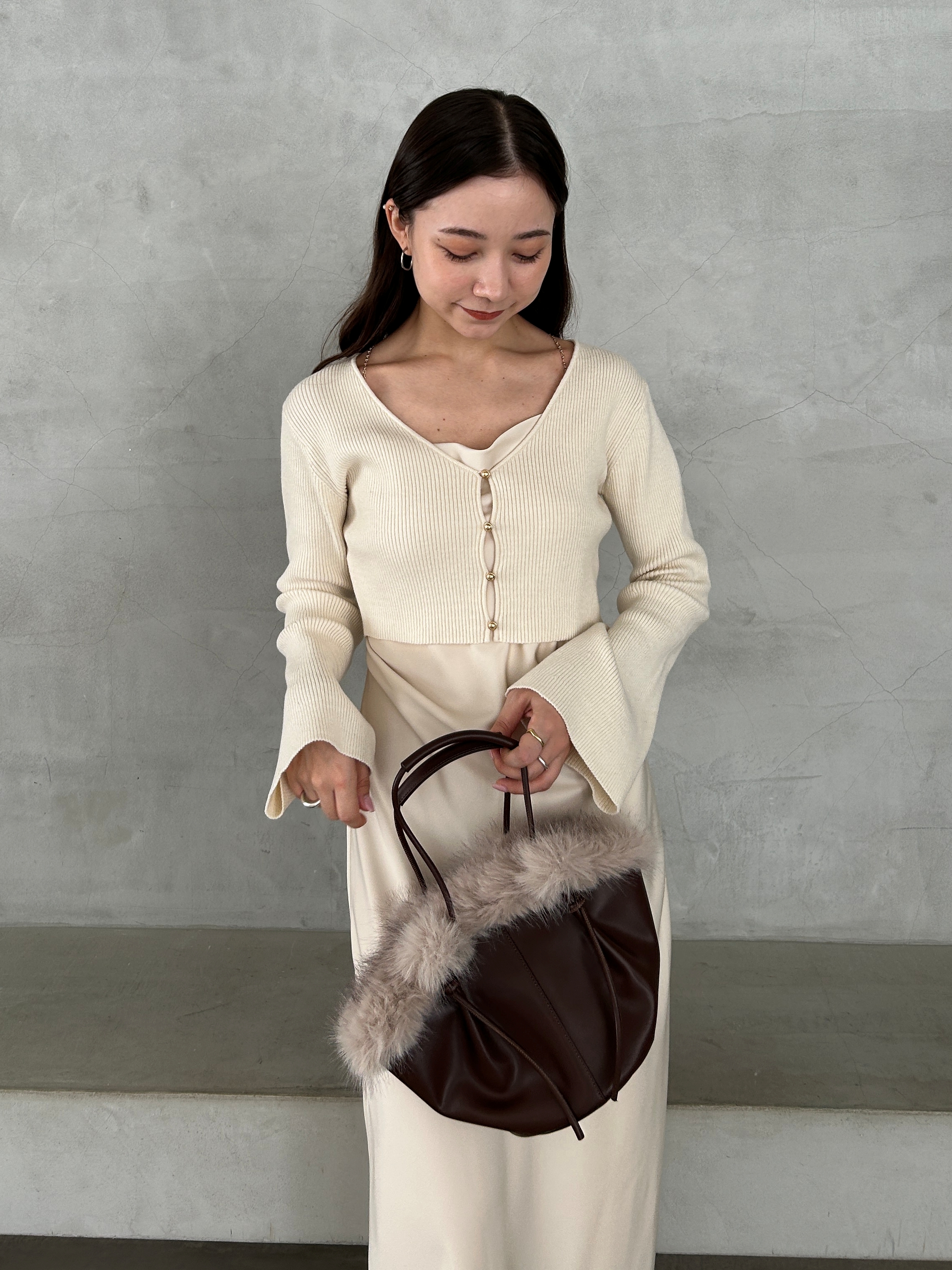 WEB限定】サテンキャミワンピースニットカーデセット(マキシ・ロング