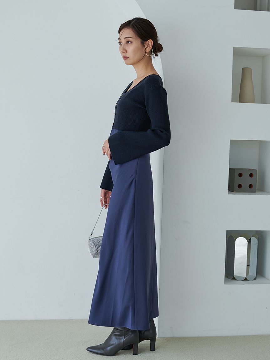 WEB限定】サテンキャミワンピースニットカーデセット(マキシ・ロング
