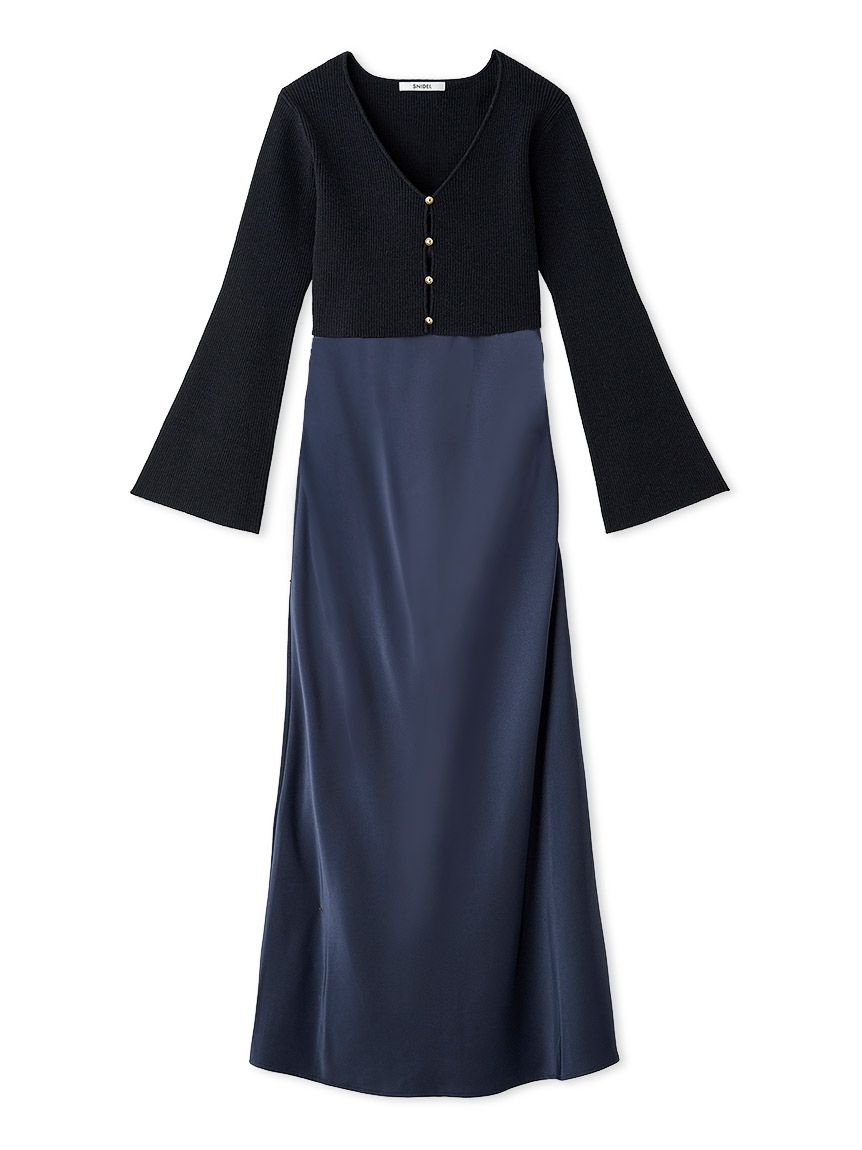 WEB限定】サテンキャミワンピースニットカーデセット(マキシ・ロング