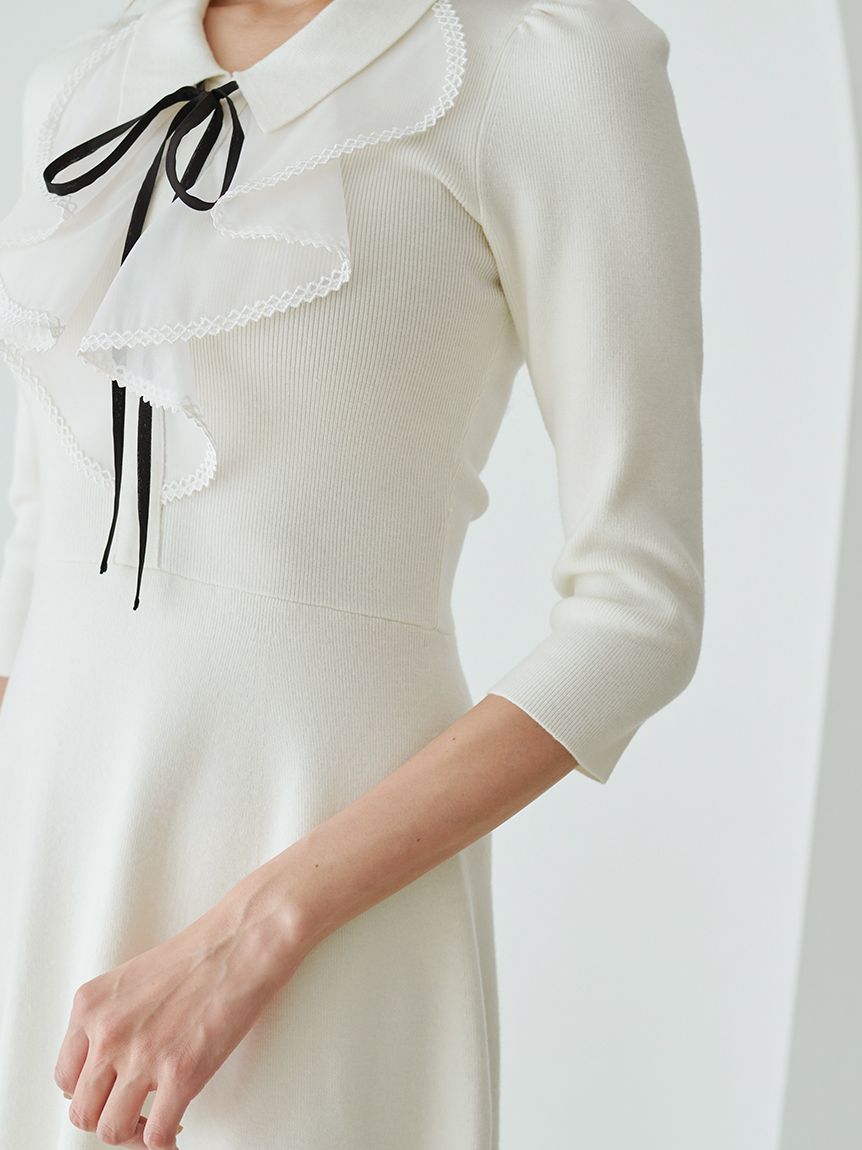 snidel スナイデル　ラッフルミニニットワンピース　ブラック ラッフルミニニットワンピース(ミニワンピース)｜ワンピース｜SNIDEL