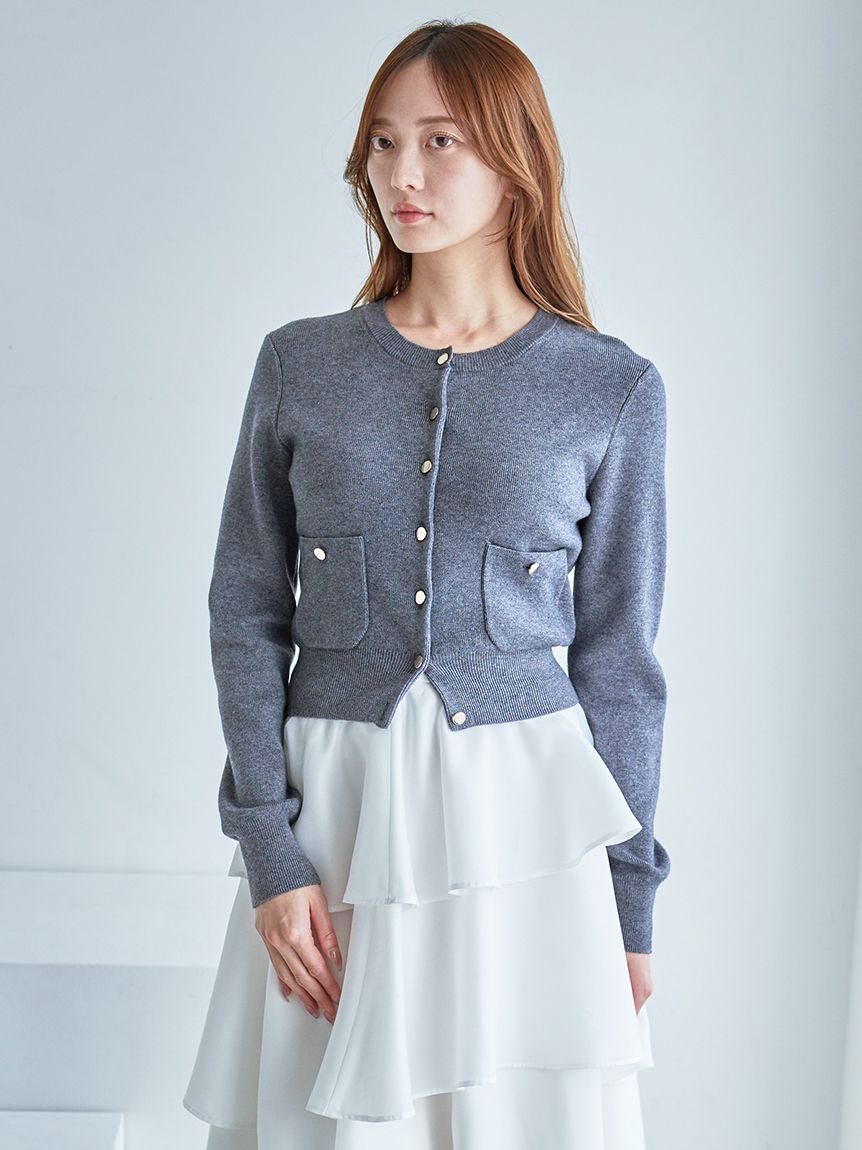 Sustainableニットカーデ×ティアードスカートセット(トップス＆ボトム