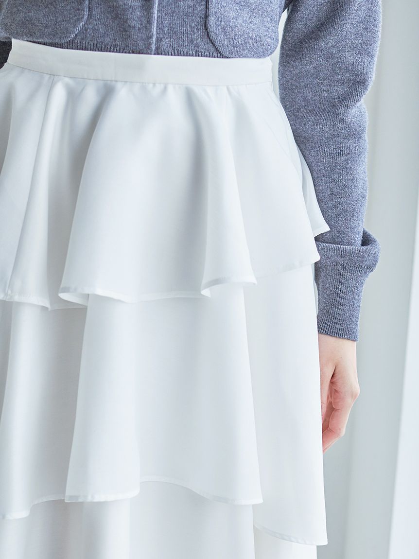 Sustainableニットカーデ×ティアードスカートセット(トップス＆ボトム